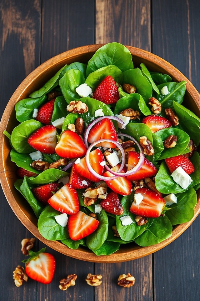fresh spinach and strawberries