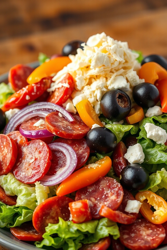 tossing colorful salad ingredients
